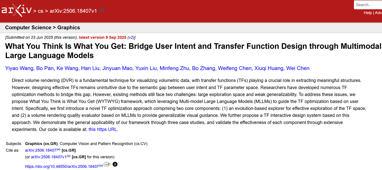 多模态大语言模型引导的直接体绘制传递函数设计